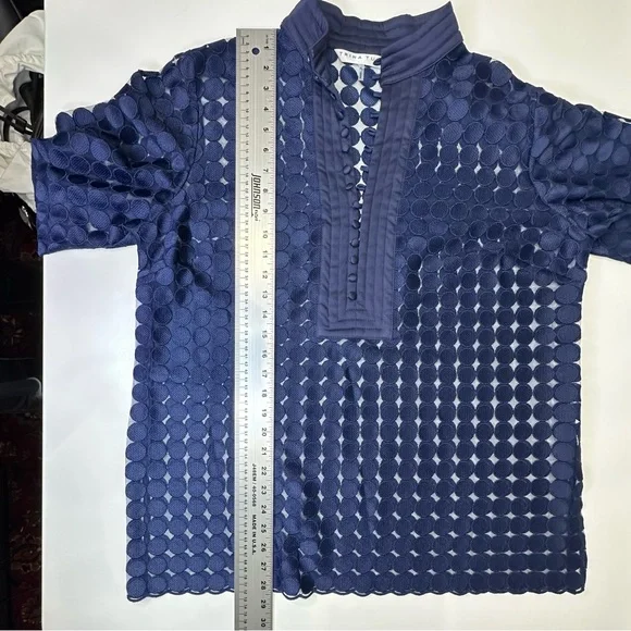 Trina Turk Blue Bianca Oversized Blouse w/Cuffs & Mandarin Collar. XL, EUC! - Picture 4 of 11